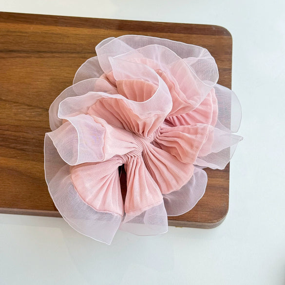 Hair Accessory Fabric Handmade High Elasticity Highend Fairy Mesh Scrunchie With Sweet Ruffles