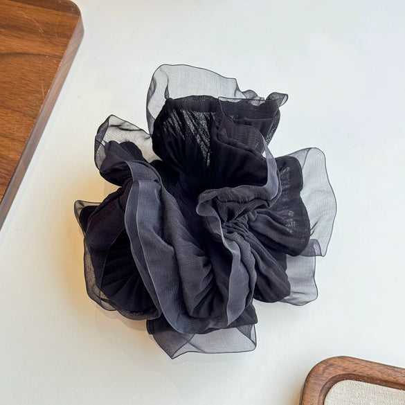 Hair Accessory Fabric Handmade High Elasticity Highend Fairy Mesh Scrunchie With Sweet Ruffles