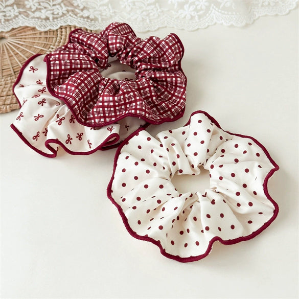 Hair Accessory Fabric Sweet Polka Dot Handmade High Elasticity Scrunchie Ponytail Hair Tie Bun