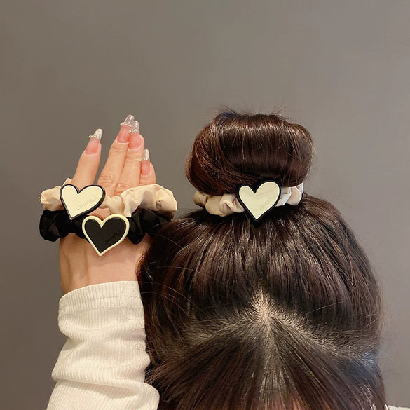 Hair Accessory Heart Shaped Cloth Handmade High Elastic Hair Band Rope
