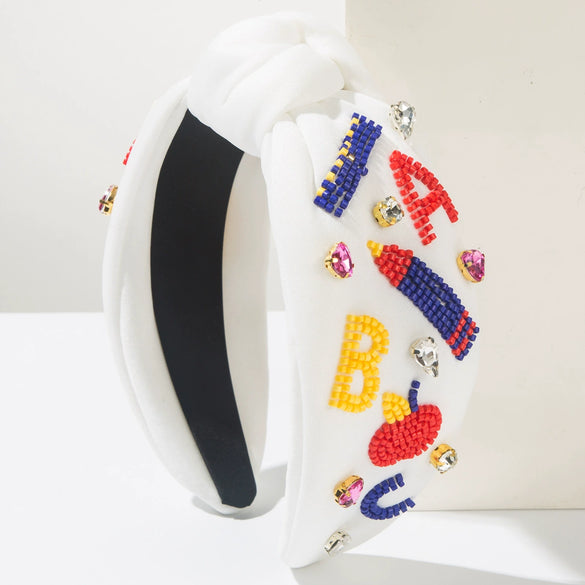 Hair Band Cloth Pure Handmade Women's With Diamond Letters Rainbow Pencil Rice Beads Hair Accessories