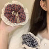 Hair Band Fabric Handmade Preppy Style Black And White Plaid Vintage Lace Edge
