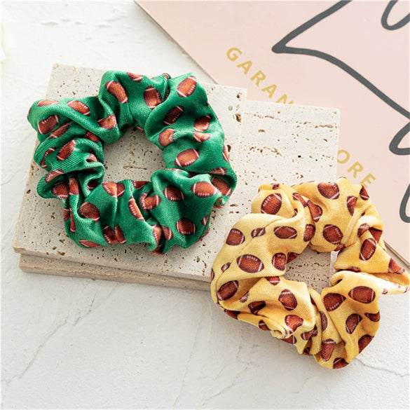 Hair Band Gold Velvet Cloth Rugby Print Handmade Women's Elastic