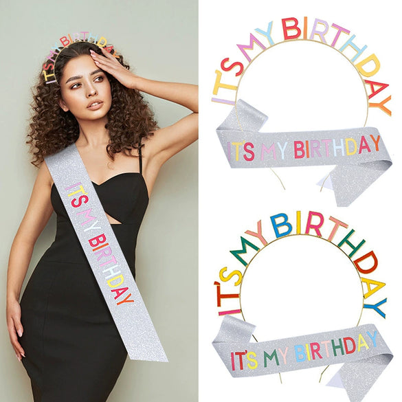 Hair Band Headdress Girl Zinc Alloy Glitter Cloth Color Letter Electroplating Bronzing Characters Crown Party Ribbon Belt