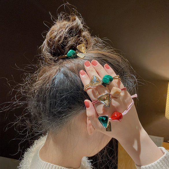 Hair Band Triangle Crystal Mixed Material Handmade High Elasticity