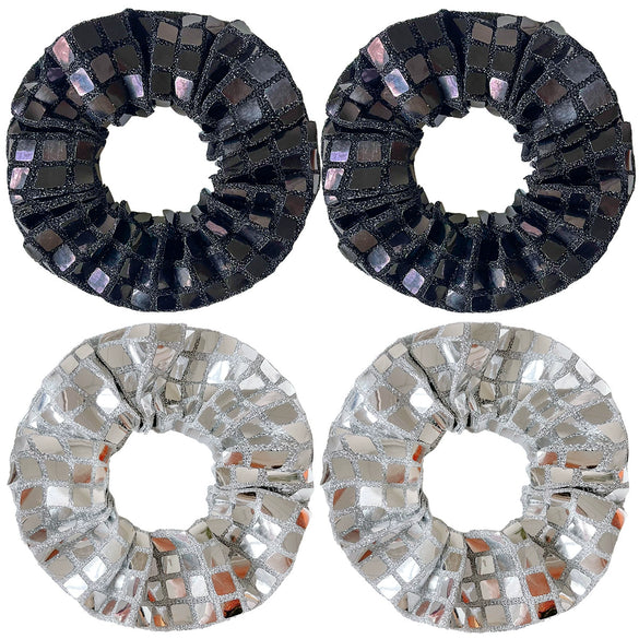 Hair Circle Black Silver Square Sequins Handmade Fabric High Elasticity Geometric Style
