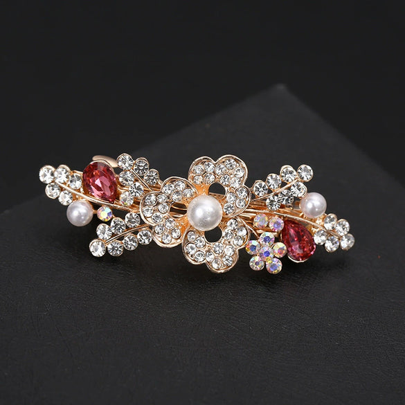 Hair Clip Alloy Rhinestone Pearl Bow Accessory For Women Electroplated Natural Style