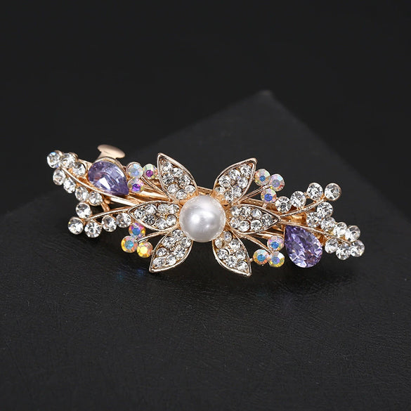 Hair Clip Alloy Rhinestone Pearl Bow Accessory For Women Electroplated Natural Style