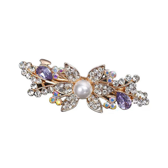 Hair Clip Alloy Rhinestone Pearl Bow Accessory For Women Electroplated Natural Style