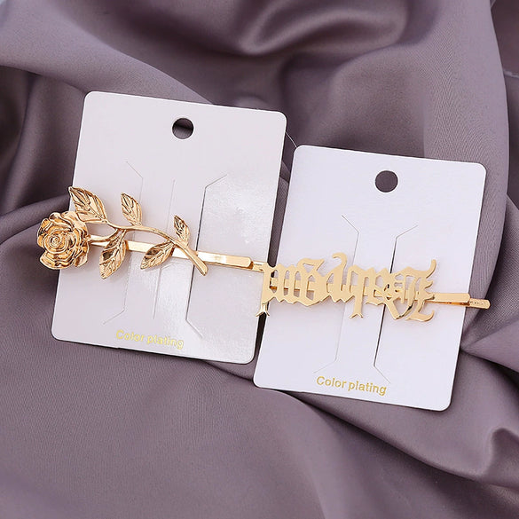 Hair Clip Gothic Retro Art Style Golden Floral Letter Hair Accessories
