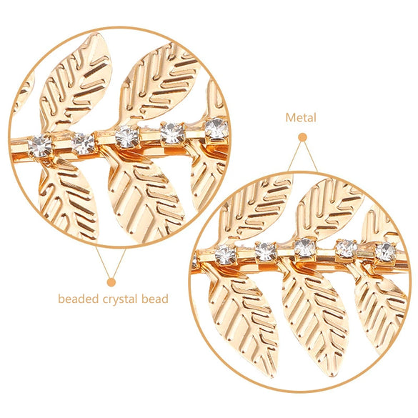 Hair Clip Iron Golden Leaf Rhinestone Baroque Style Electroplating For Women