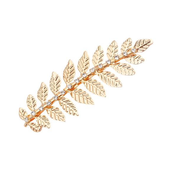 Hair Clip Iron Golden Leaf Rhinestone Baroque Style Electroplating For Women