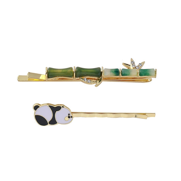 Hair Clip Set Alloy Electroplated Bamboo Leaf Panda Duckbill Style Unisex