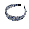 Hair Hoop Headband Hair Clips Mixed Materials Handmade Literary Blue Plaid Pleated Style For Women