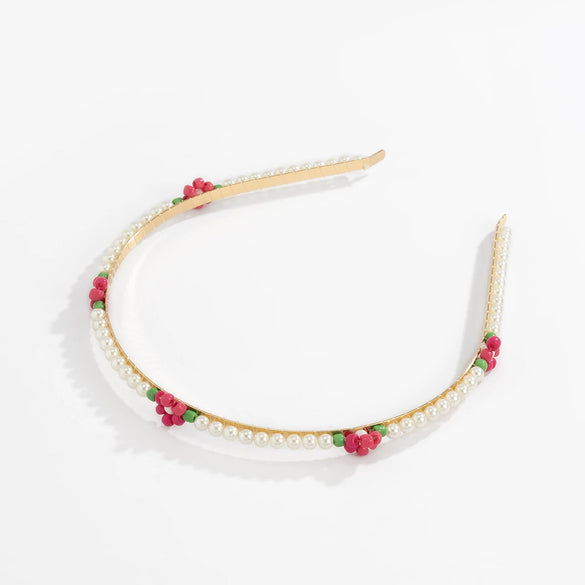Hair Hoop Metal Daisy Flower Rice Bead Imitation Pearl Pastoral Style Geometric Hair Accessories