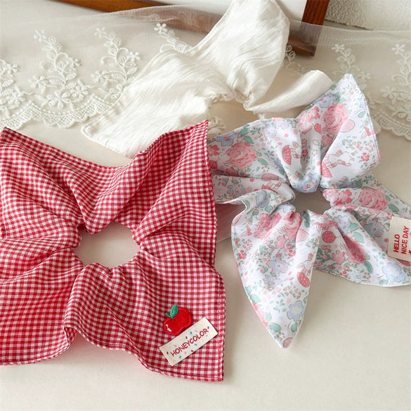 Hair Ring And Hair Rope For Women Square Style Floral Design Fabric Material High Elasticity Seiko Processing