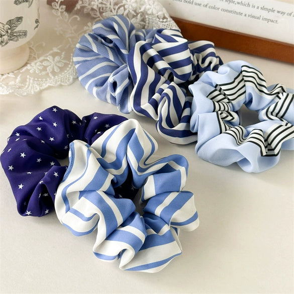 Hair Ring Fabric Handmade Blue Striped Simple Style