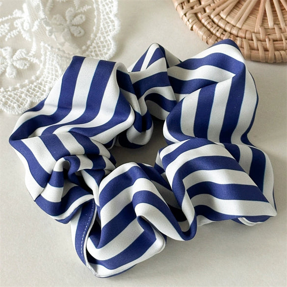 Hair Ring Fabric Handmade Blue Striped Simple Style
