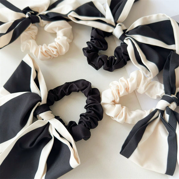 Hair Ring Fabric Handmade Simple Style Black And White Large Bow For Female