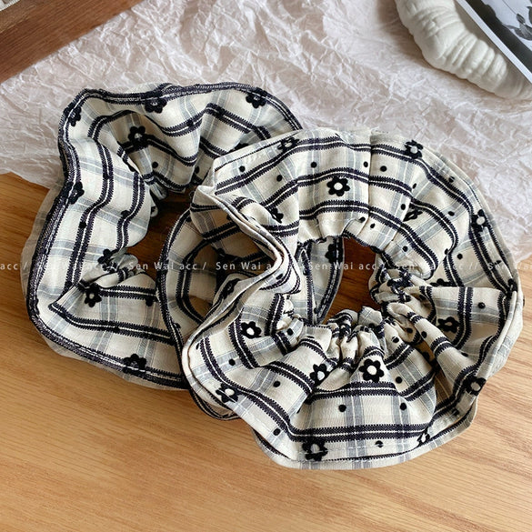 Hair Ring Fabric Handmade Small Fresh Flower Check Style For Women