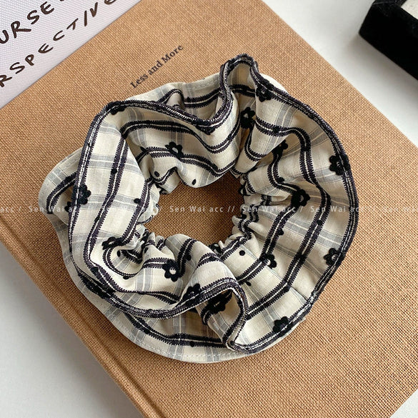 Hair Ring Fabric Handmade Small Fresh Flower Check Style For Women
