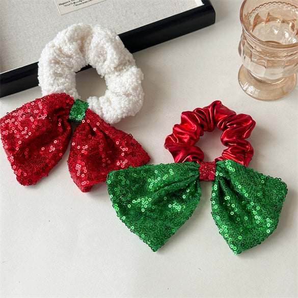 Hair Ring Hair Accessories Christmas Bell Bow Bowknot Sequins Handmade Fabric High Elasticity