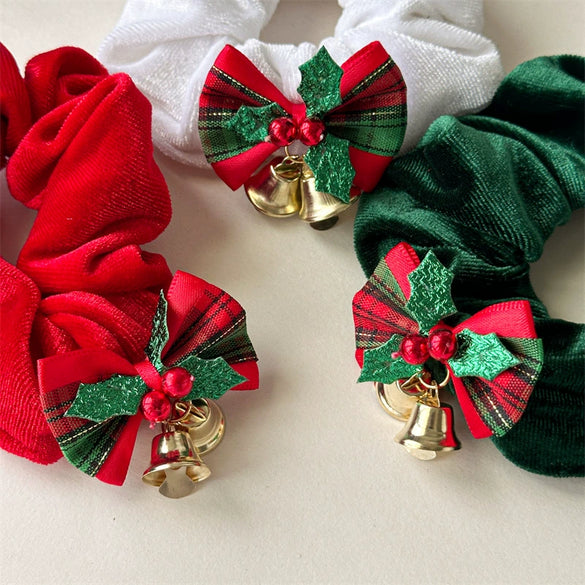 Hair Ring Hair Accessories Christmas Bell Bow Bowknot Sequins Handmade Fabric High Elasticity