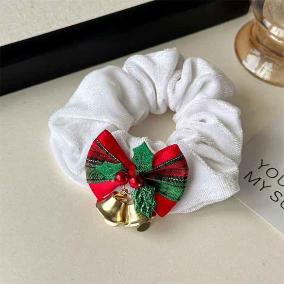 Hair Ring Hair Accessories Christmas Bell Bow Bowknot Sequins Handmade Fabric High Elasticity