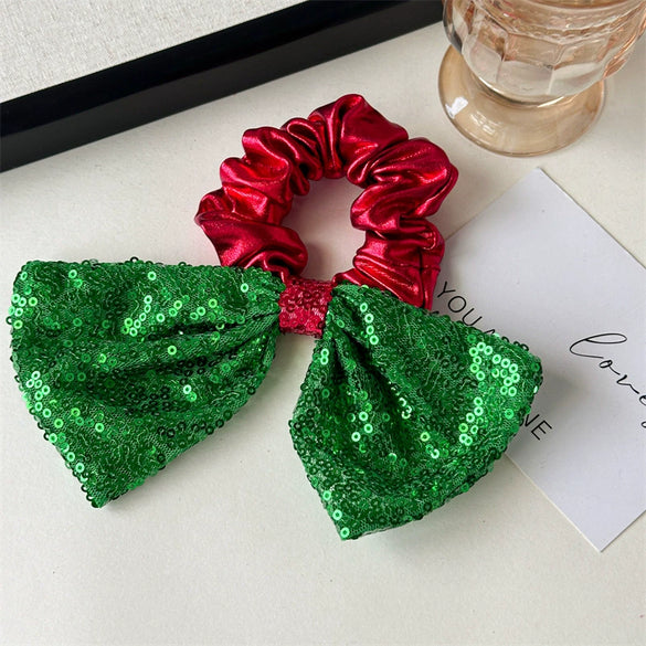Hair Ring Hair Accessories Christmas Bell Bow Bowknot Sequins Handmade Fabric High Elasticity