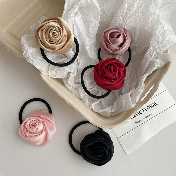 Hair Ring Headwear Satin Cloth Handmade French Sweet Style Rose Design