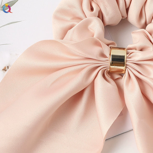 Hair Ring Knotted Rabbit Ear Streamer Metal Buckle Fabric Handmade