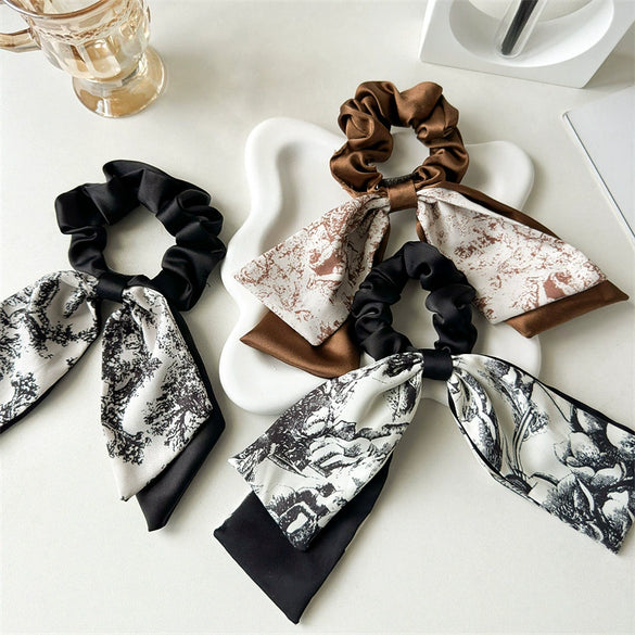 Hair Ring Ribbon Satin Fabric Handmade Printed For Women