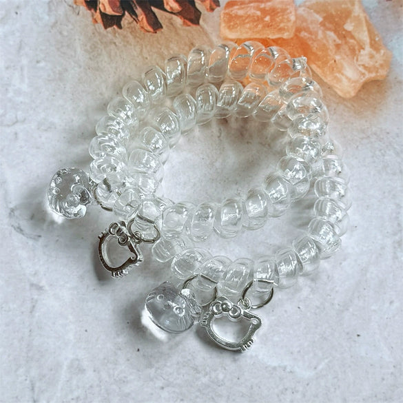 Hair Rope Hair Accessories Handmade Mixed Materials Summer New Ice Transparent White Cat Style High Elasticity