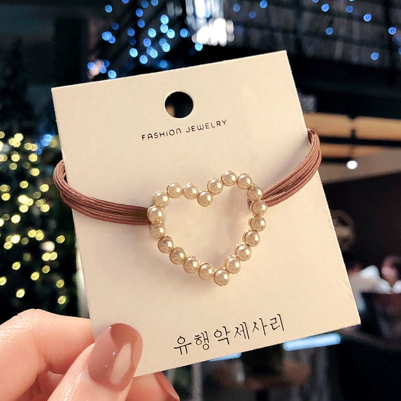 Hair Rope Hair Ring Headwear Nylon Handmade For Adult Female With Pearl Love Style And High Elasticity