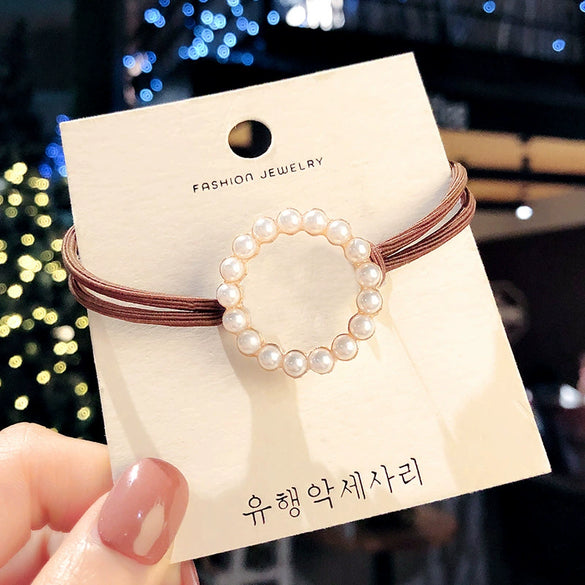 Hair Rope Hair Ring Headwear Nylon Handmade For Adult Female With Pearl Love Style And High Elasticity