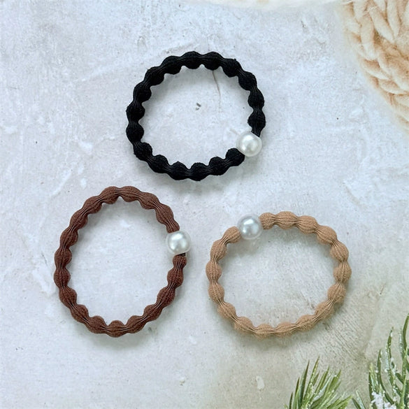 Hair Rope Headwear For Female Pearl Bean Style Mixed Materials Handmade