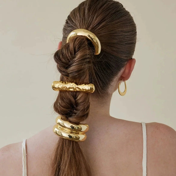 Hair Rope Stainless Steel Geometric Arc Hammer Pattern Electroplated Women's Fashion Hair Accessories