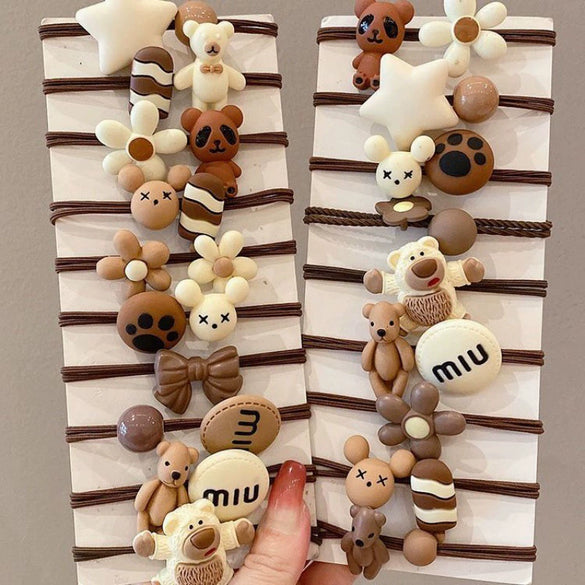 Hair Rope Wool High Elasticity Handmade Cartoon Letters Numbers Text Bow