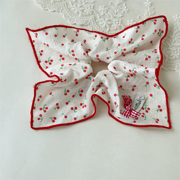 Hair Tie Fabric Sweet Cherry Bow Handmade High Elasticity
