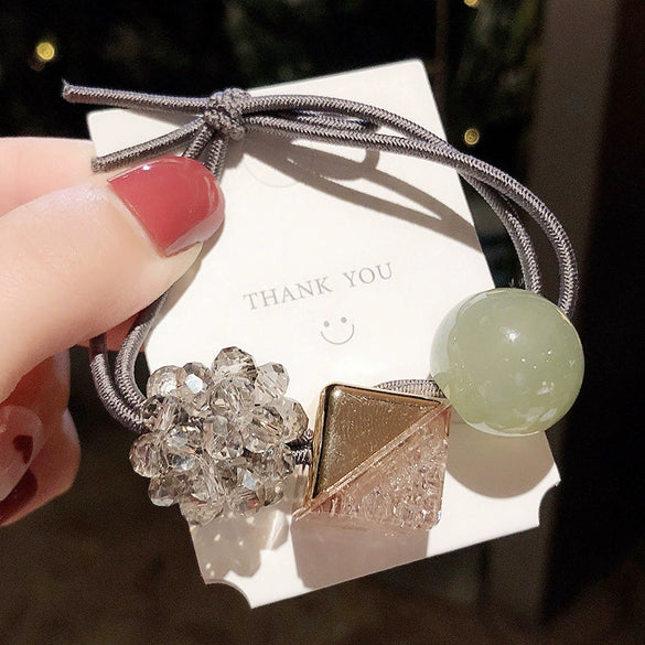 Hair Tie Female Adult Rubber Band Headwear Crystal Bead Hair Rope Hair Ring Mixed Material Handmade 2024 New Style