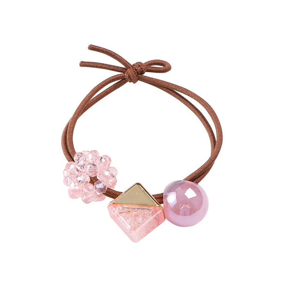 Hair Tie Female Adult Rubber Band Headwear Crystal Bead Hair Rope Hair Ring Mixed Material Handmade 2024 New Style