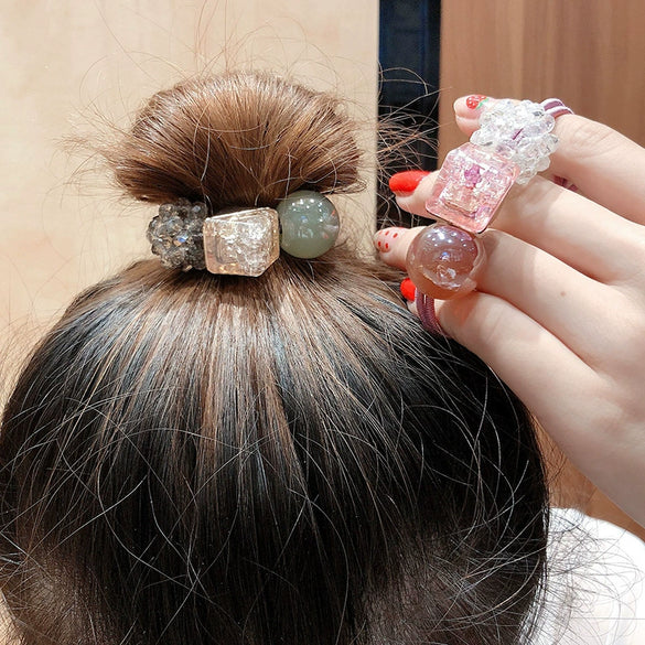 Hair Tie Female Adult Rubber Band Headwear Crystal Bead Hair Rope Hair Ring Mixed Material Handmade 2024 New Style