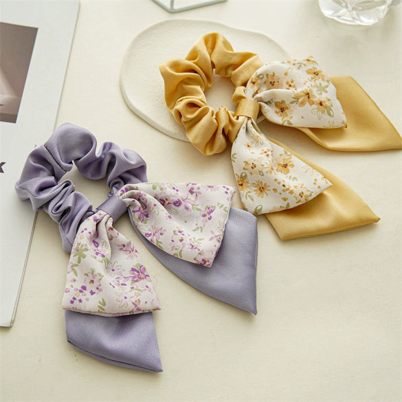 Hair Tie Floral Doublelayered Bow Fabric Sweet High Elasticity Seiko For Women
