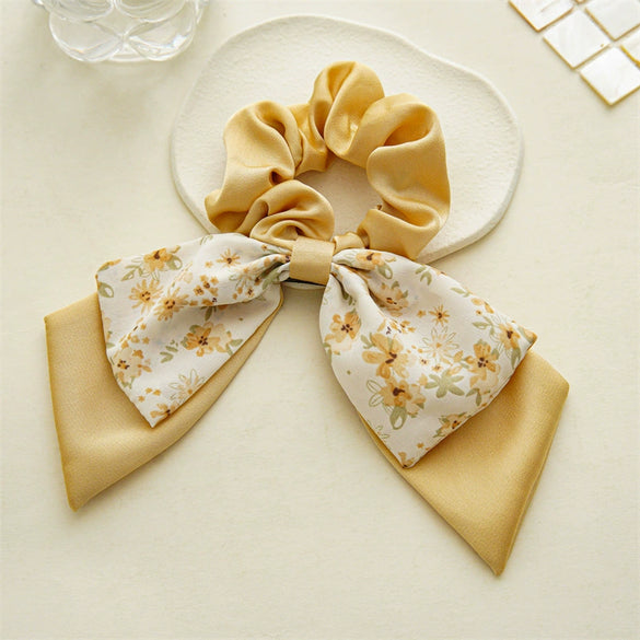 Hair Tie Floral Doublelayered Bow Fabric Sweet High Elasticity Seiko For Women