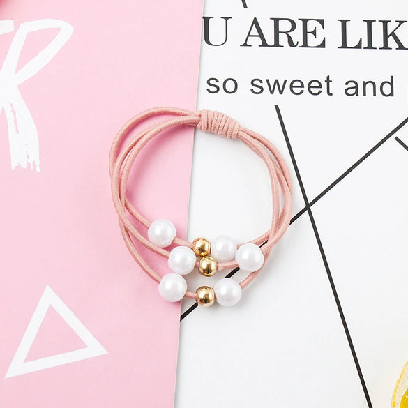 Hair Tie Pearl Hairband Elastic Band Mixed Material Handmade Simple Hair Accessory For Women