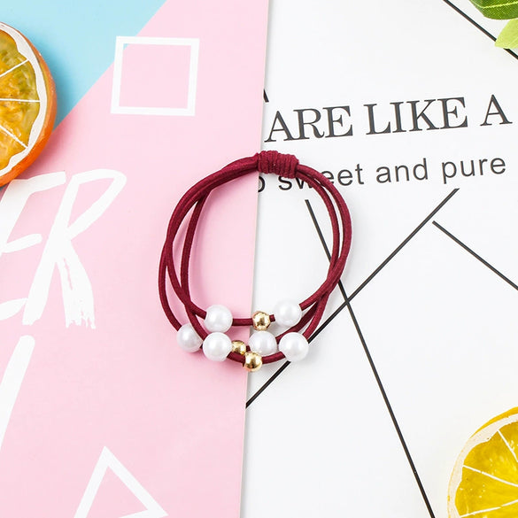 Hair Tie Pearl Hairband Elastic Band Mixed Material Handmade Simple Hair Accessory For Women