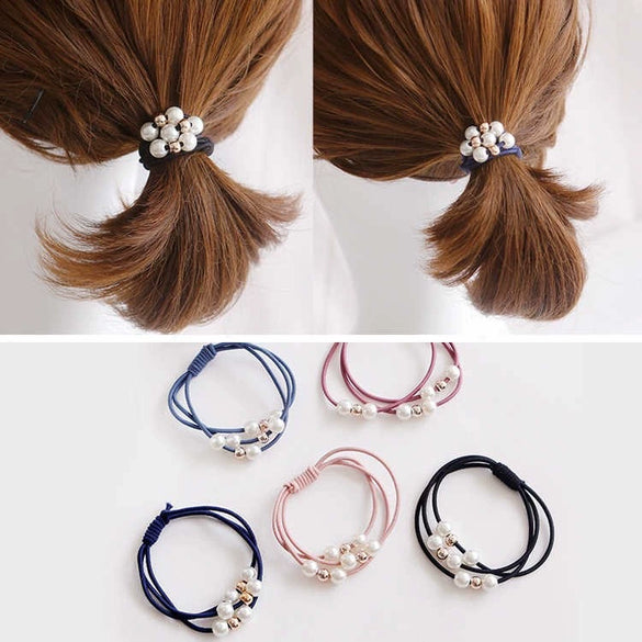 Hair Tie Pearl Hairband Elastic Band Mixed Material Handmade Simple Hair Accessory For Women