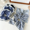 Hair Tie Rope Fabric Handmade Blue Check Bow Large Intestine Style