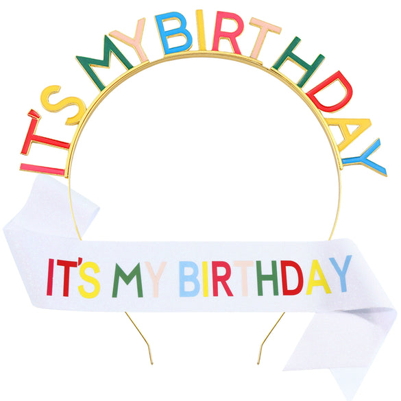 Hairband And Crown Set For Girls Birthday Zinc Alloy And Glitter Cloth Electroplated And Hot Stamped Characters