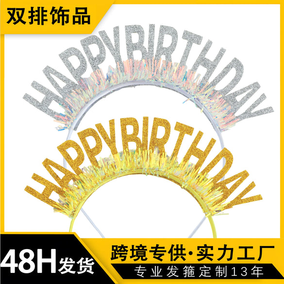 Hairband Gold Powder Cut Unisex Birthday Letters Numbers Text Hair Accessories